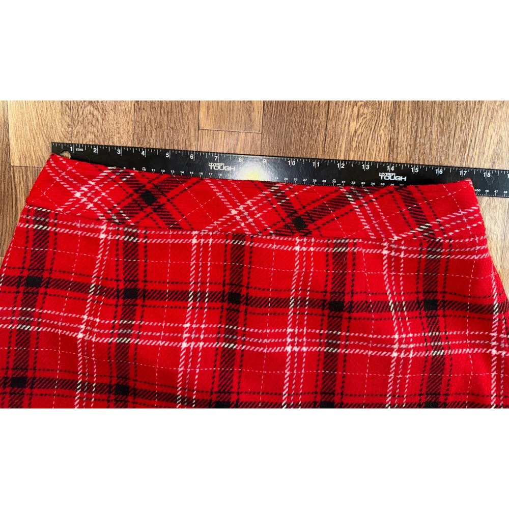 Talbots Woman Red Plaid Wool Blend Mini Skirt Size 14W Tartan Holiday LK4974 - Picture 2 of 7